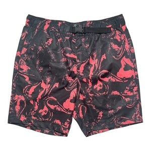 Empyre Mens Sz S Boardshorts Zip Pockets Red/Black Lava Print Adj Belt-1968